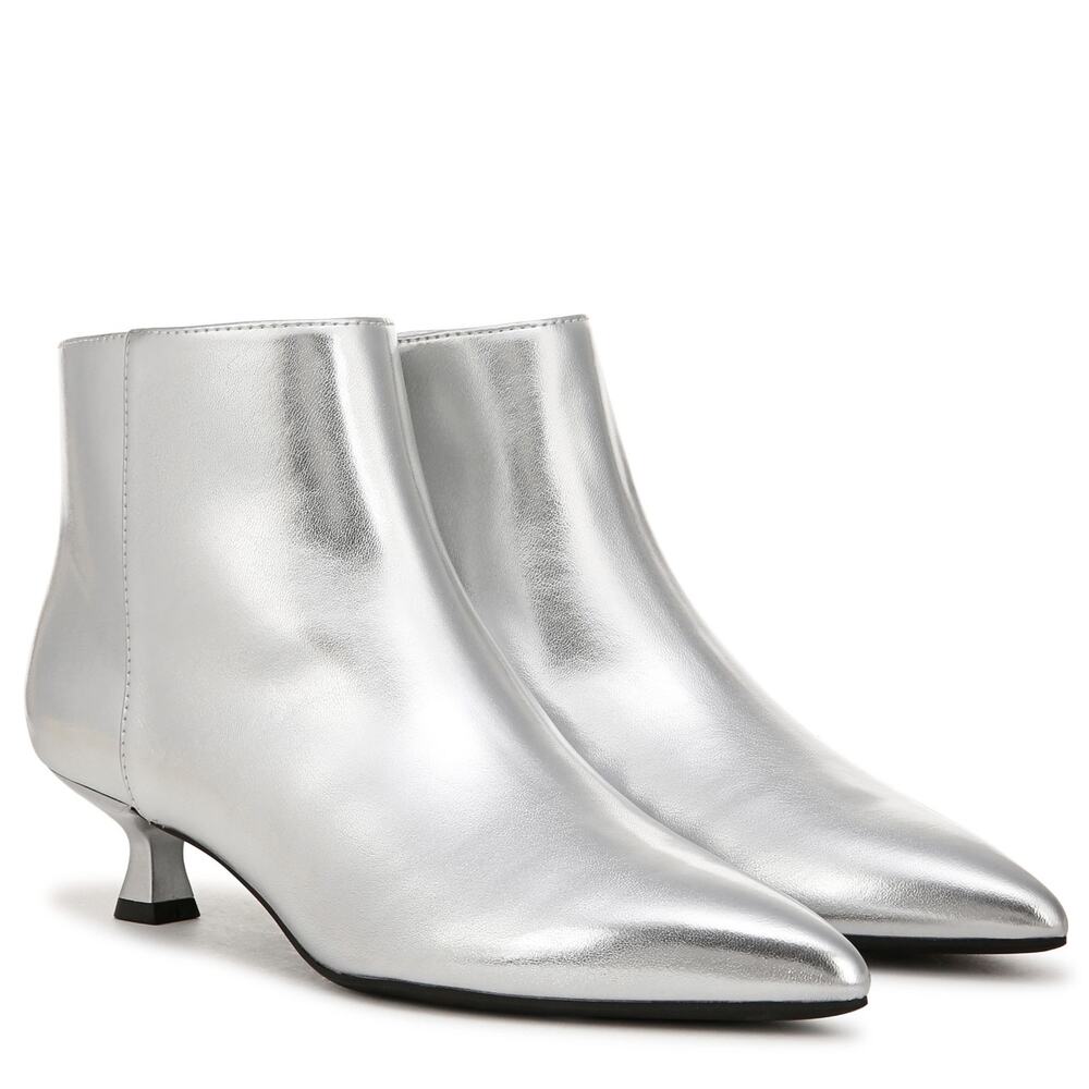 LifeStride Womens Maya Ankle Boot Silver Kitten Heel Size 7.5 M Faux Leather New
